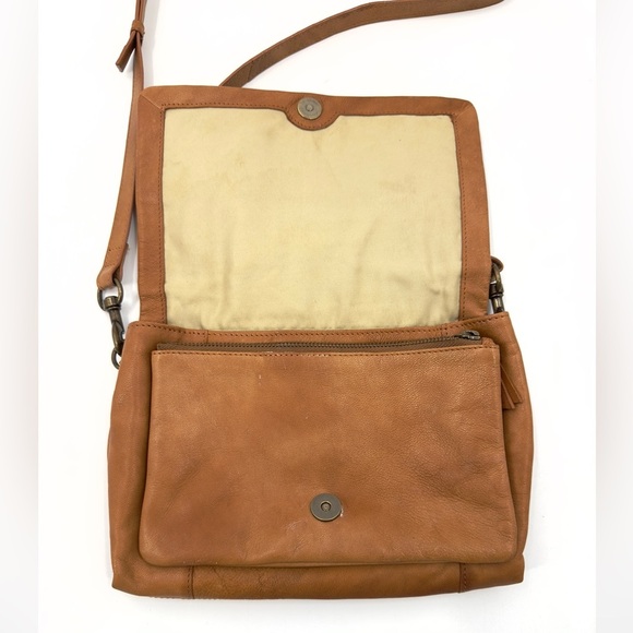 Lucky Brand Axil Leather Crossbody Purse Patchwork Bag Cognac Brown Boho Indie - Picture 5 of 14